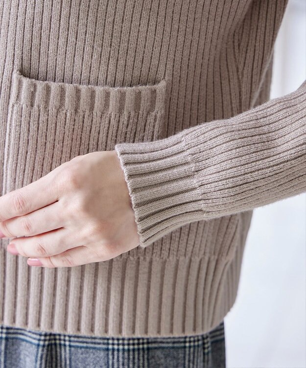 Tiaclasse L 【洗える】ダブルジップリブ編みカーディガン グレージュ