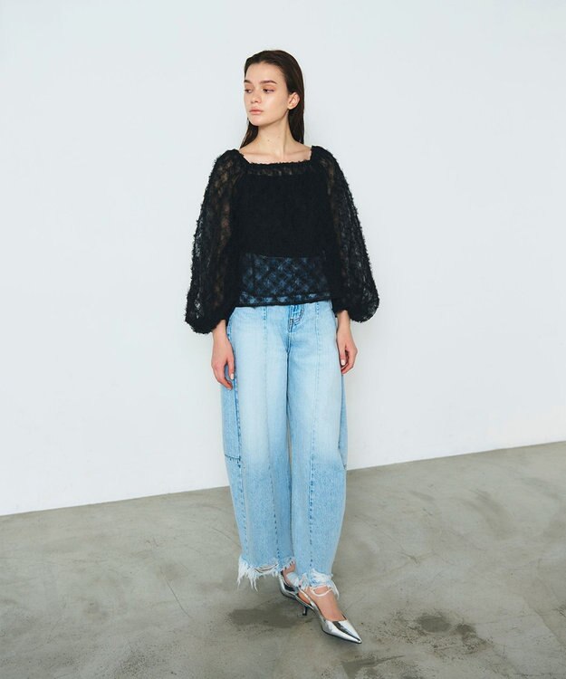 GRACE CONTINENTAL チュール刺繍トップ ブラック