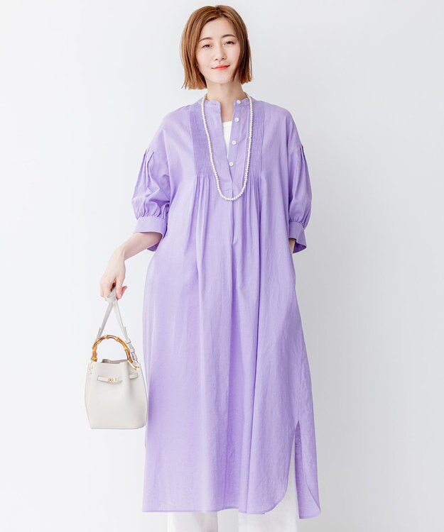 23区 S 【SLOW/洗える】リネンコットン シャツワンピース ライラック系