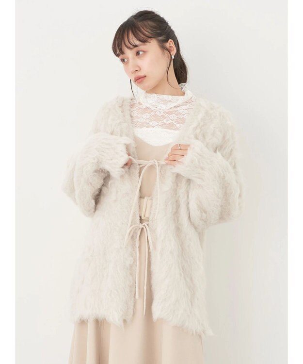 earth music&ecology 起毛リボンニットカーディガン Ecru