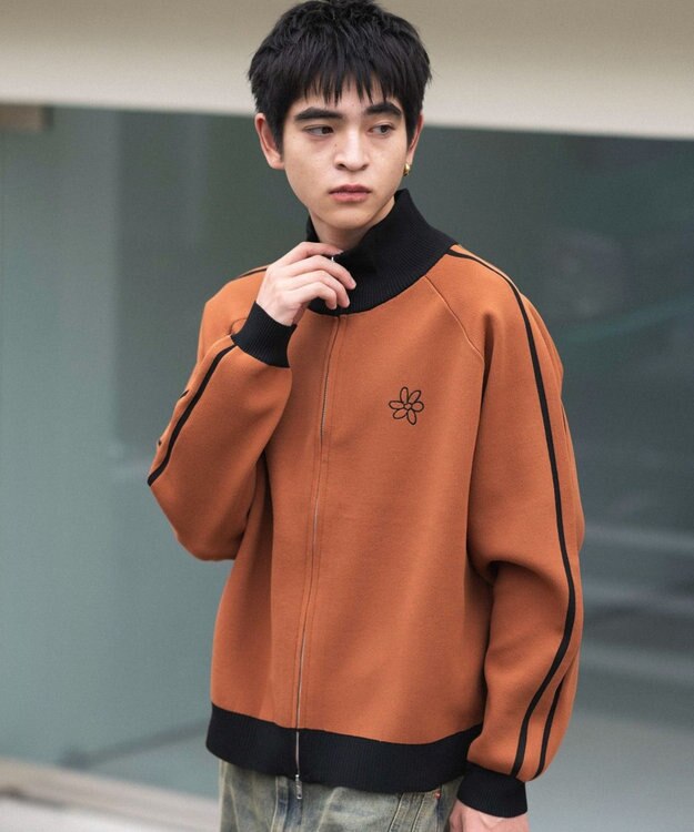 WEGO 【ユニセックス着用ITEM】ライントラックニットジャケット オレンジ