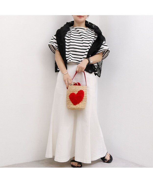 UNBILLION カシュカシュ cachecache / ハート付ラフィアバケットトート カゴバッグ レッド