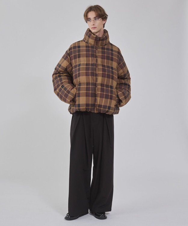 WEGO 【ユニセックス着用ITEM/MLサイズ展開】チェックパファーブルゾン ブラウンチェック1