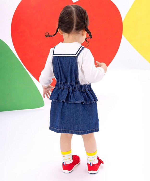 MIKI HOUSE HOT BISCUITS 【70-110cm】ワンポイント 6オンスデニム ジャンパースカート インディゴブルー