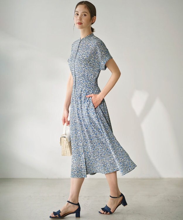 組曲 L フラワーレイヤープリント ワンピース ブルー系5