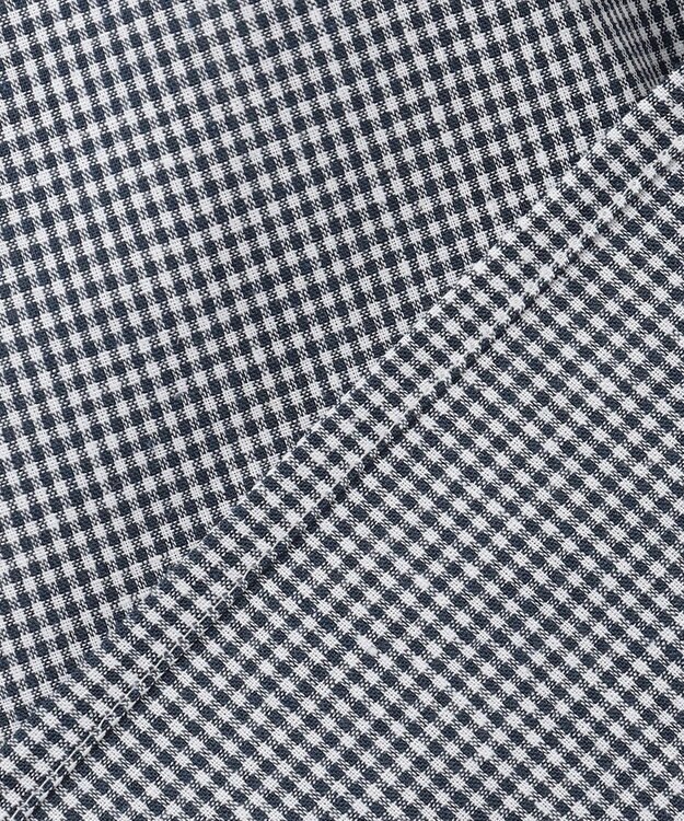 J.PRESS LADIES 【洗える】リネンminiチェック バンドカラー プルオーバー ブラウス ネイビー系