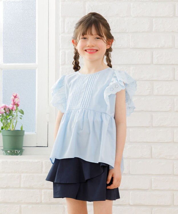 組曲 KIDS 【110-140㎝】レースペプラム ブラウス サックスブルー