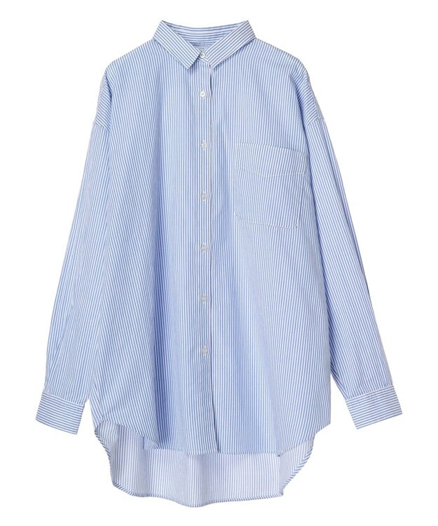 AMERICAN HOLIC ＵＶカット加工バックタックシャツチュニック Stripe Sax