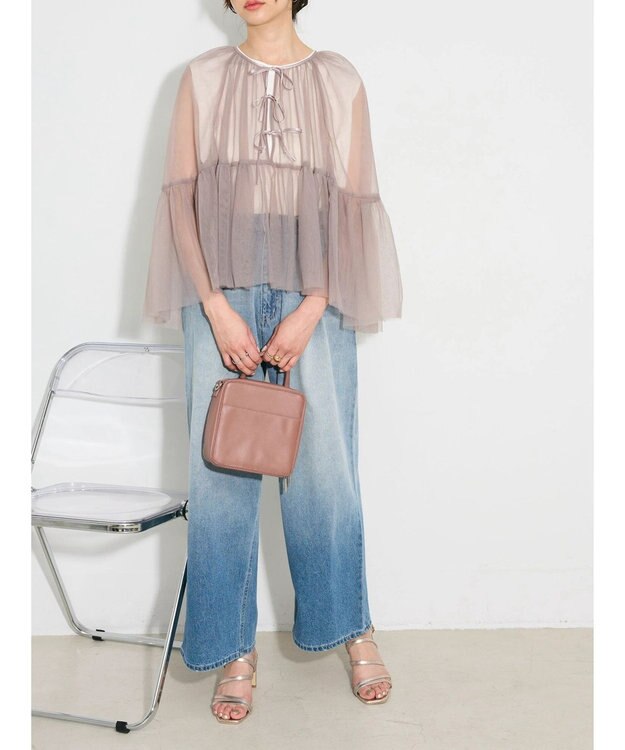 Green Parks リボンチュールデザインブラウス Pink Beige