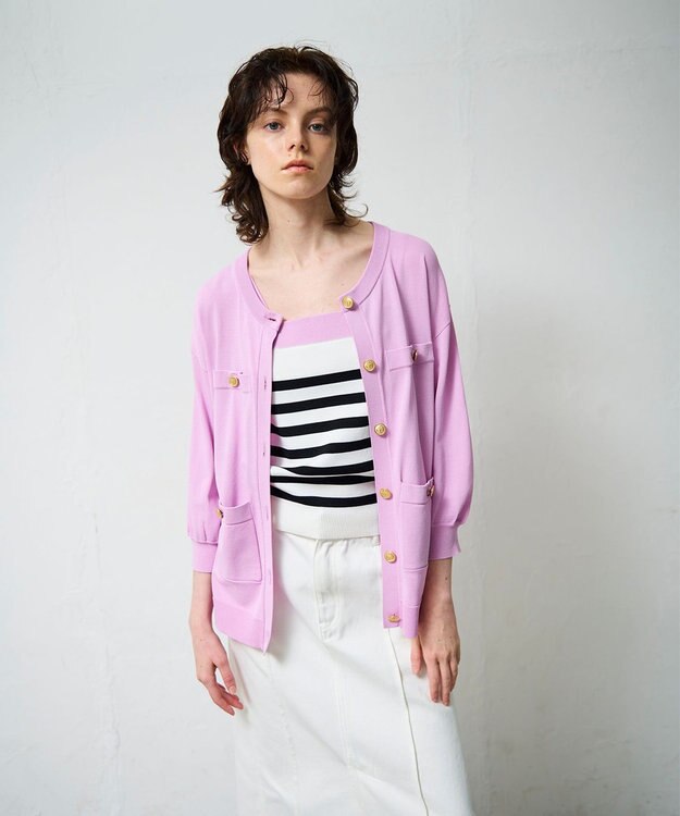 GRACE CONTINENTAL 配色ニットカーディガン ピンク