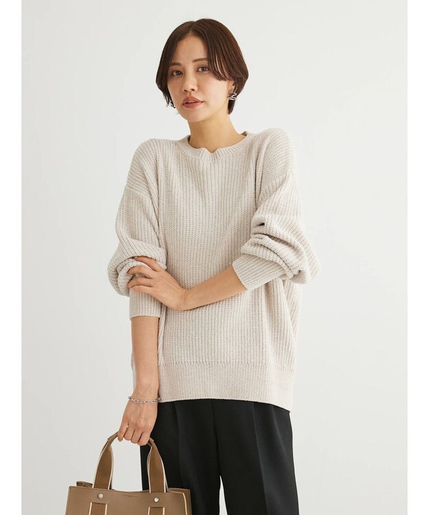 Green Parks ベロアモールニットプルオーバー Beige