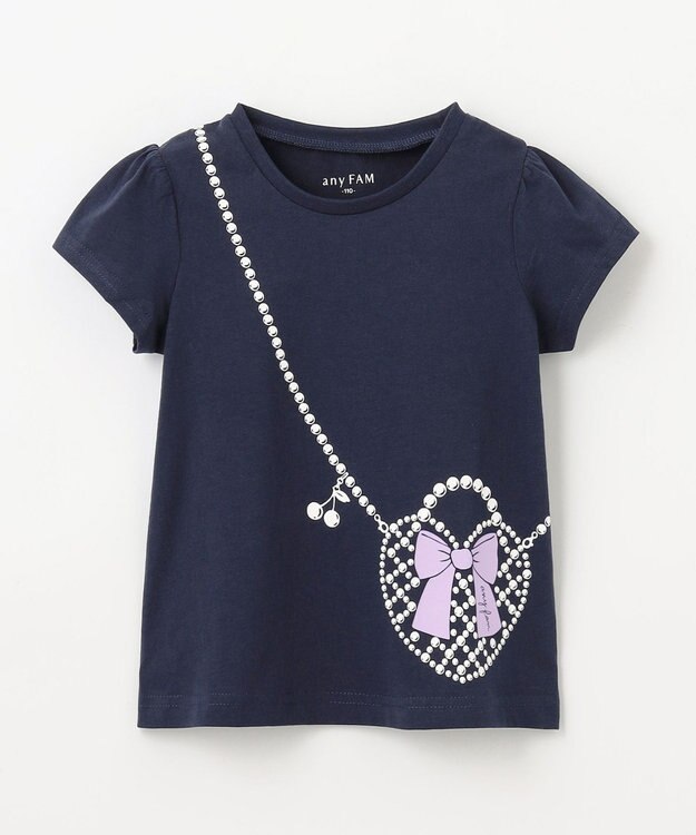 ANY KIDS 【WEB限定】7days プリント 半袖 Tシャツ ネイビー×ポシェット風