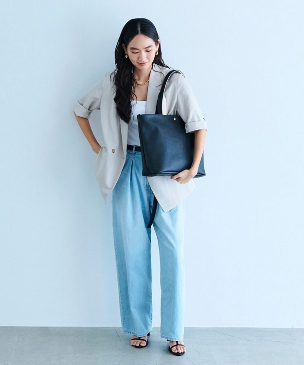 TOPKAPI 【Breath TOPKAPI】SCOTCH GRAIN スコッチグレイン プレーン 2トーンテープ ロングハンドル トートバッグ L ブラック