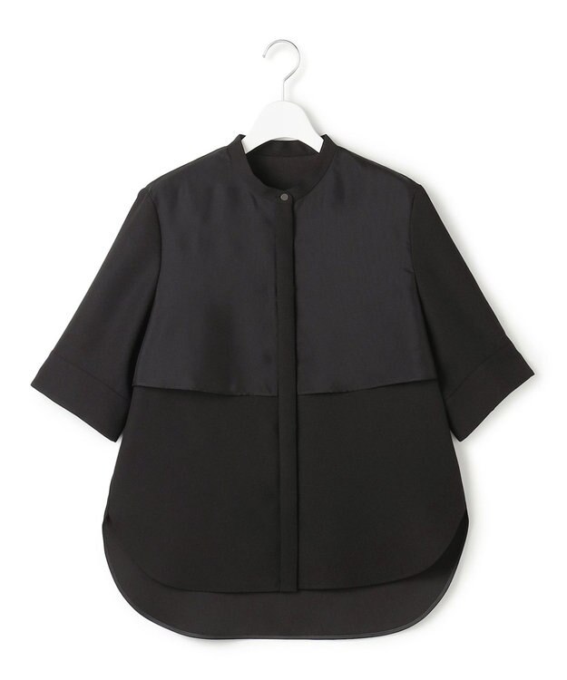 ICB L 【先行予約・WEB限定カラーあり】 FluidBackSatin バンドカラーシャツ ブラック