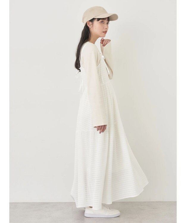 earth music&ecology 表面感肩リボンキャミワンピース Off White