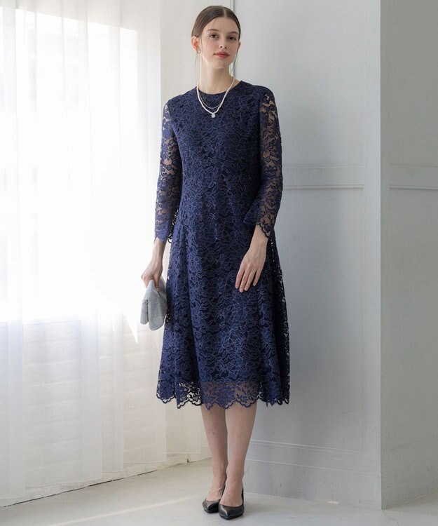 23区 【APPLAUDIR】シャイニーレース ドレス ネイビー