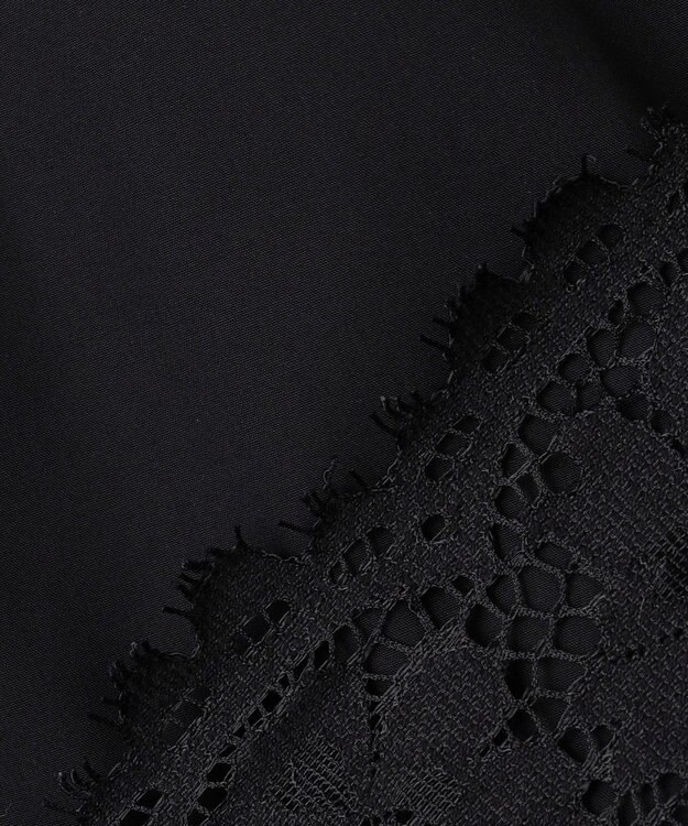 UNFILO L レースヘム ギャザーブラウス ブラック