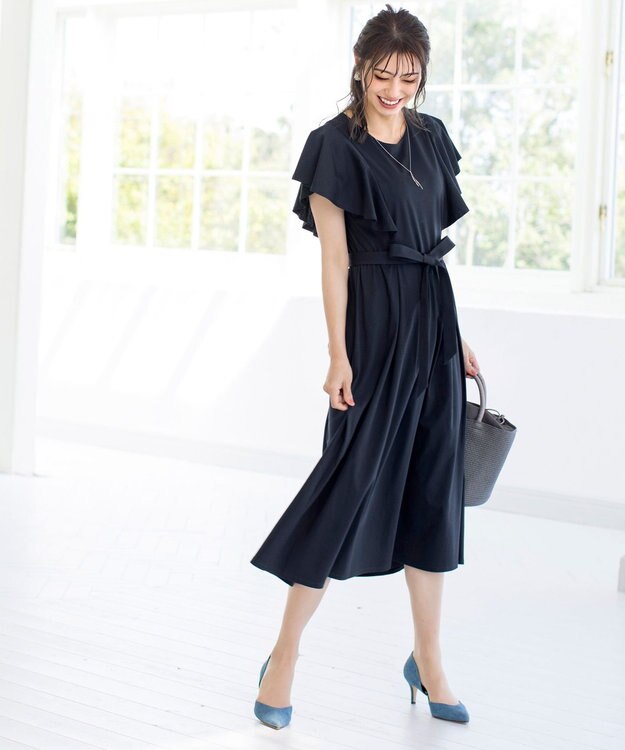 Tiaclasse L 【洗える】ストレスフリーで着用できるカットソーフレアワンピース ダークネイビー