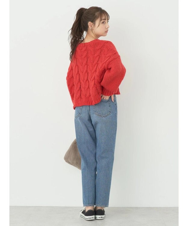 earth music&ecology ローゲージ手編み風ケーブルプルオーバー Red