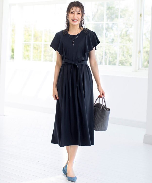 Tiaclasse L 【洗える】ストレスフリーで着用できるカットソーフレアワンピース ダークネイビー