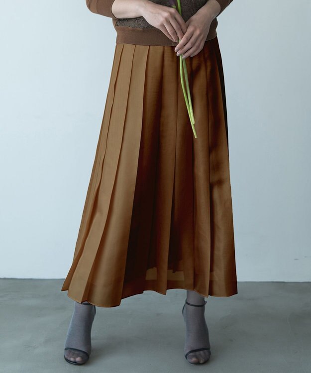 自由区 【カトリエムブーケ】Jupe brillante プリーツスカート キャメル