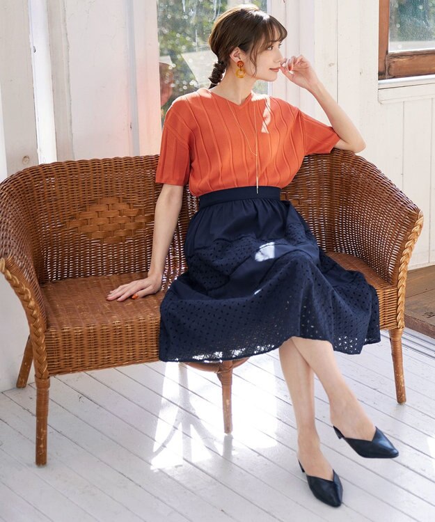 Tiaclasse L 【新色追加・洗える】幅広く活躍が期待できるレース切替スカート ネイビー