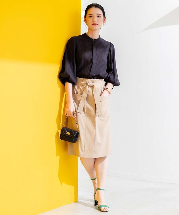 組曲 L ドビーストライプ ブラウス ブラック系