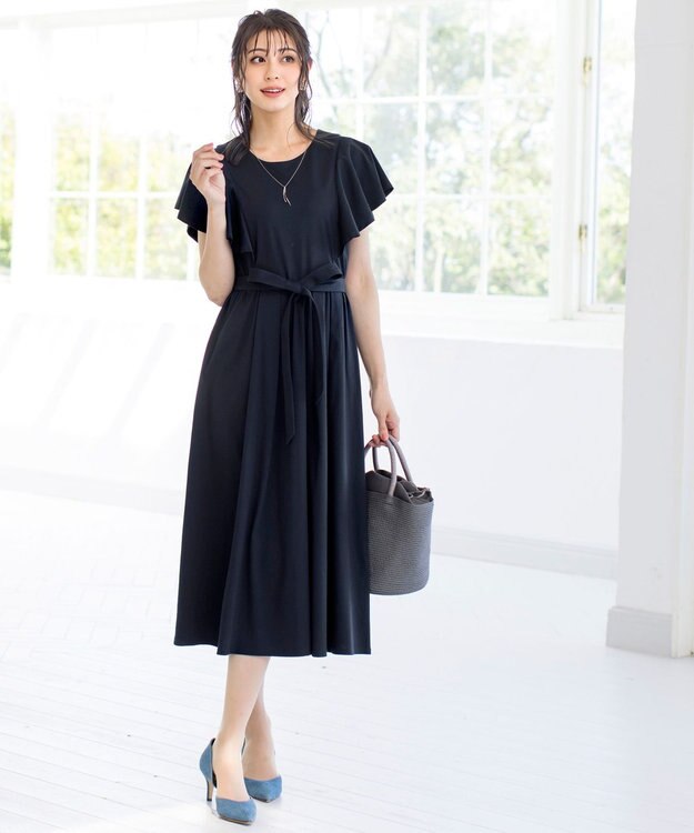 Tiaclasse L 【洗える】ストレスフリーで着用できるカットソーフレアワンピース ダークネイビー