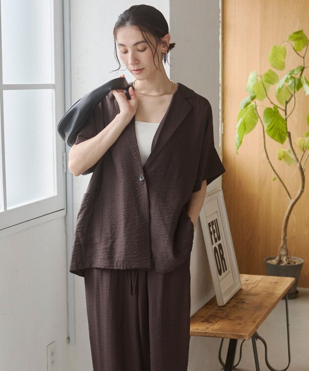 WEGO 【ANGIE VINTAGE】接触冷感半袖ジャケット ブラウン