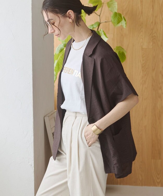 WEGO 【ANGIE VINTAGE】接触冷感半袖ジャケット ブラウン