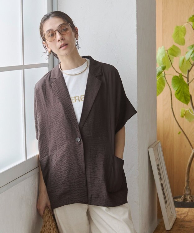 WEGO 【ANGIE VINTAGE】接触冷感半袖ジャケット ブラウン