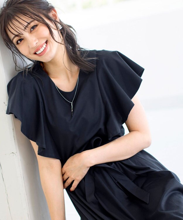 Tiaclasse L 【洗える】ストレスフリーで着用できるカットソーフレアワンピース ダークネイビー