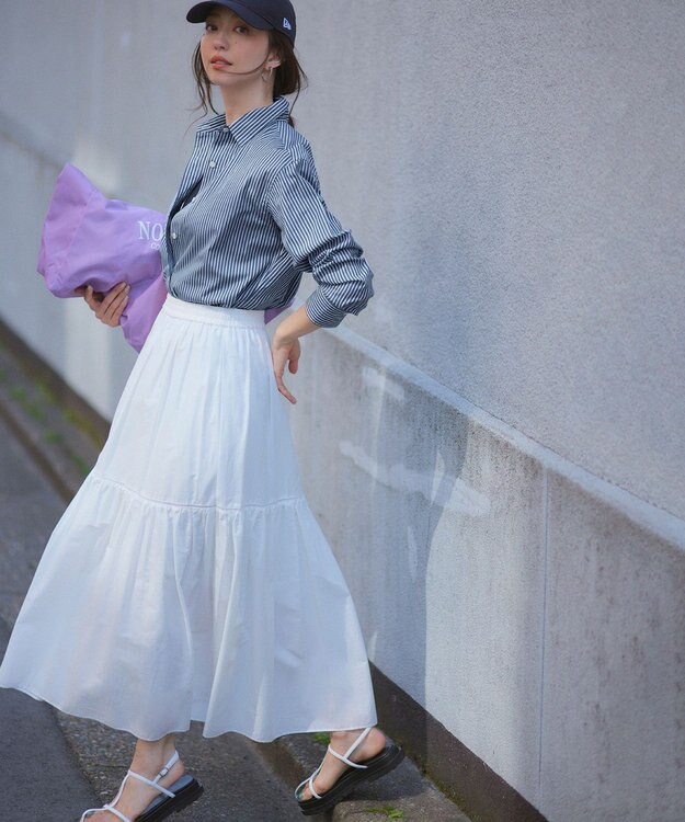 23区 L 【洗える】CANCLINI ベーシック シャツ ブルー×ホワイトストライプ