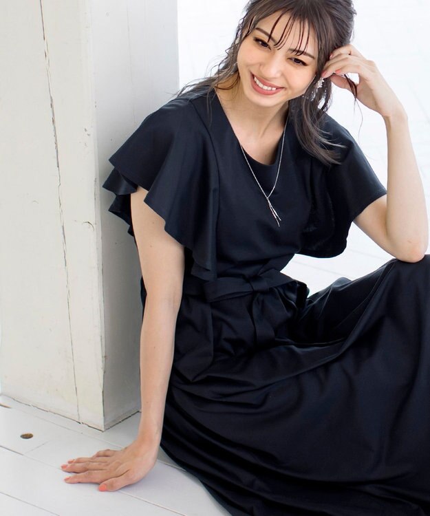 Tiaclasse L 【洗える】ストレスフリーで着用できるカットソーフレアワンピース ダークネイビー