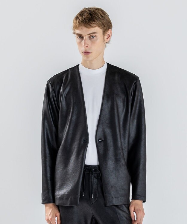 JOSEPH HOMME 新素材【ストレッチ/光沢感】レザーライクジャージー　カーディガン ブラック系