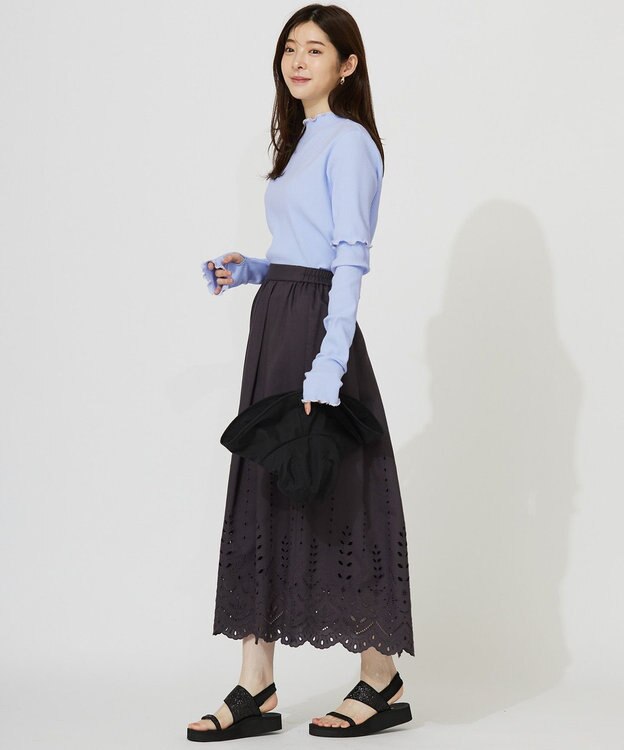 ANY SIS S 【洗える】カットワークエンブロイダリー スカート スレート