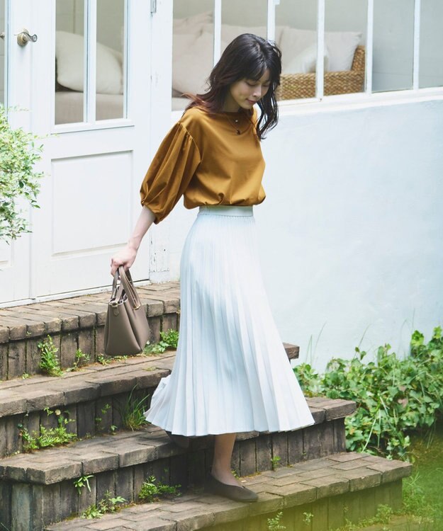 ANY シルケットスムースパフスリーブトップス キャメル