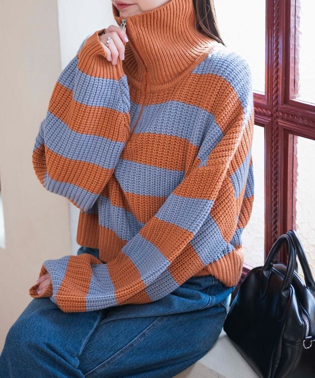 WEGO ハーフジップショートニットプルオーバー 柄1