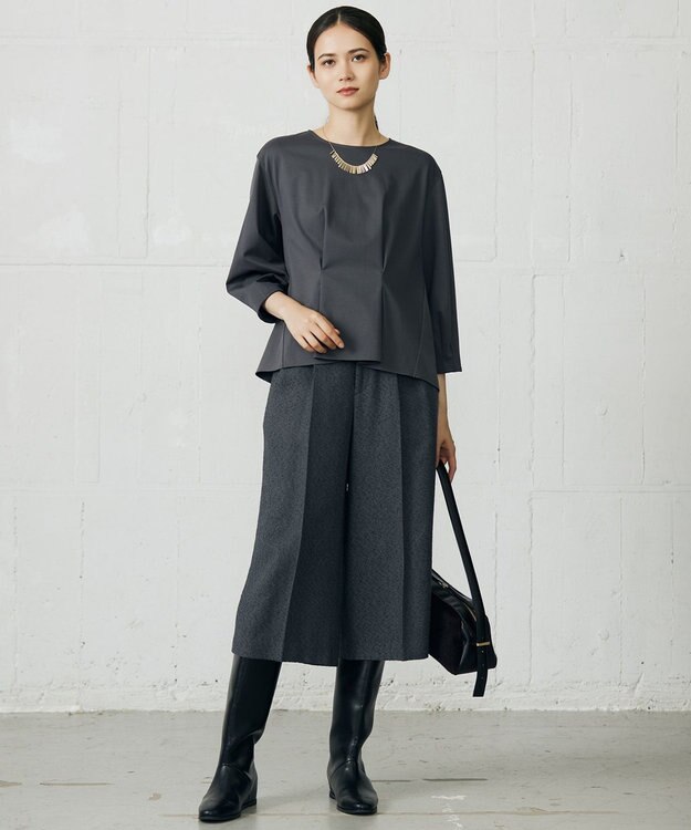 自由区 L 【17号サイズまで展開・SHIHOさん着用】ブライトリングツイード2タッククロップド パンツ スレート