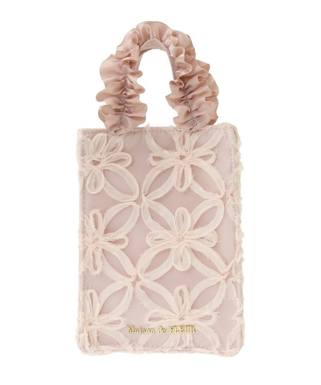 Maison de FLEUR チュールフラワーフリルミニショルダートートバッグ Pink Beige