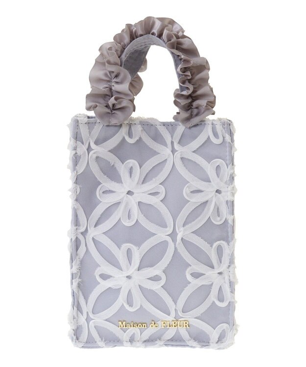 Maison de FLEUR チュールフラワーフリルミニショルダートートバッグ Grayish Blue