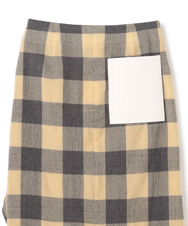 BEIGE， HOBBS / フェイクレザーポケットウールチェックラップスカート L.Mustard ×Md Gray