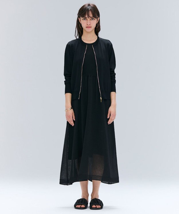 BEIGE， 【洗える】NADIA / レザーラインジップカーディガン Black