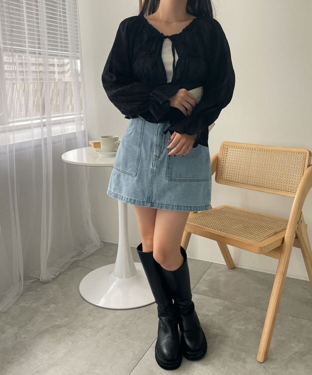 WEGO マルチWAY楊柳シアーシャーリングリボンブラウス ブラック