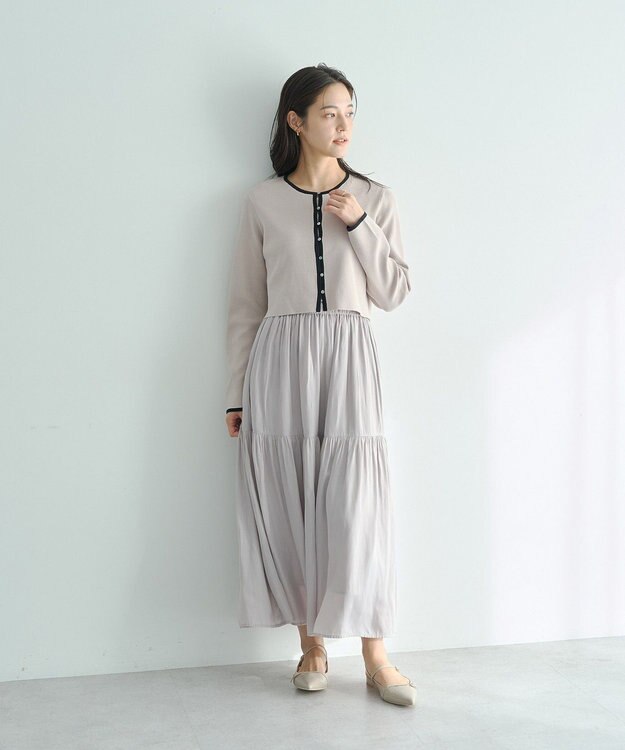 YECCA VECCA 【2点SET】カーディガンセットワンピース Gray Beige