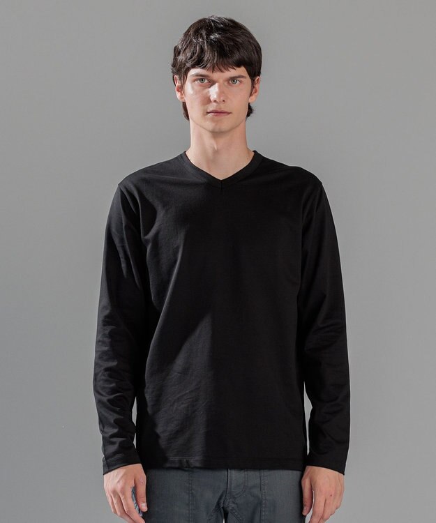 JOSEPH HOMME スビンソフトジャージー　Vネック長袖カットソー ブラック系