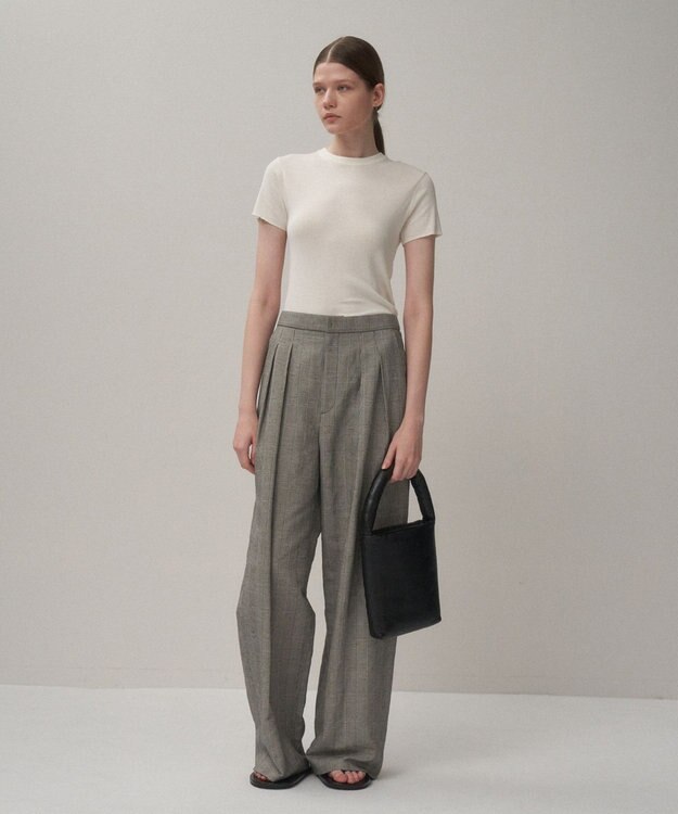 ATON ROUND COTTON LINEN | ワイドイージーパンツ CHECK