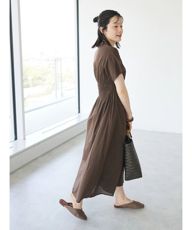 CRAFT STANDARD BOUTIQUE インド綿オープンカラーワンピース Brown