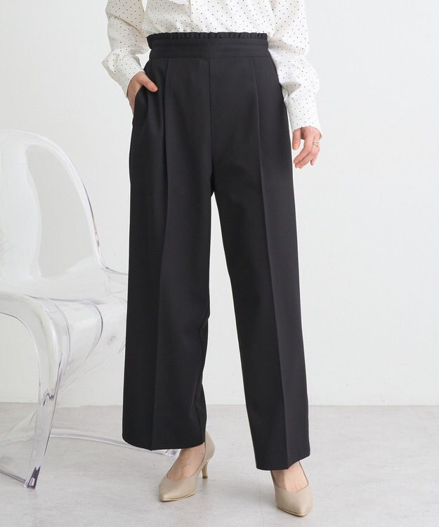 earth music&ecology ウエストフリルワイドパンツ Black