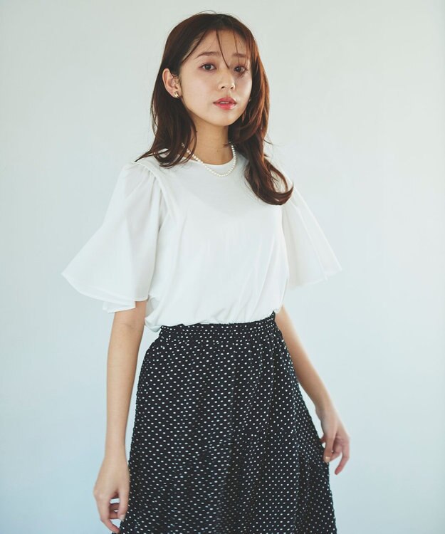 Feroux 【UVケア】ジョーゼットフレアスリーブ Tシャツ ホワイト系